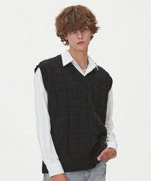 BLOND9（ブロンドナイン）の「BLOCK LINK KNIT VEST_BLACK（ベスト）」
