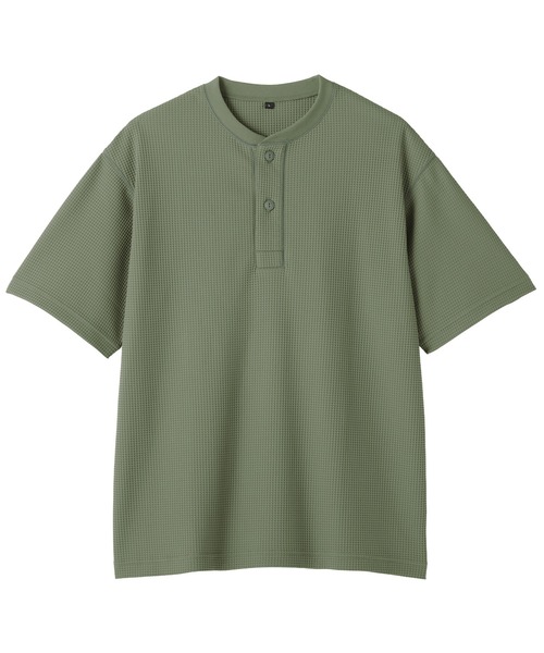 無印良品(ムジルシリョウヒン)の「紳士 UVカット乾きやすいワッフルヘンリーネック半袖Tシャツ(Tシャツ/カットソー・メンズ・ブラック/スモーキーグリーン系/オフホワイト/チャコールグレー・S/M/L/XL)」の19枚目の写真