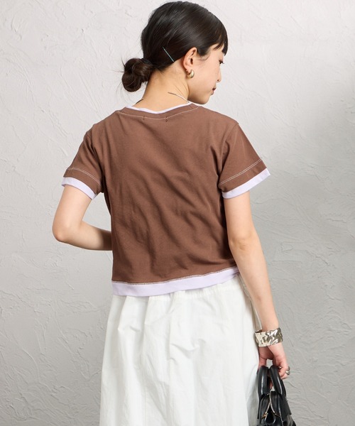 nenom（ネノム）の「[nenom/ネノム] 配色 レイヤードデザイン シア―コンパクトTシャツ（Tシャツ/カットソー・レディース・ブラウン/ブラック/グレー/ライトグリーン・F）」の11枚目の写真