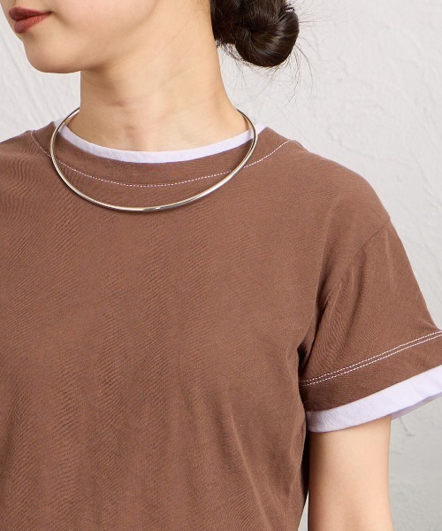 nenom（ネノム）の「[nenom/ネノム] 配色 レイヤードデザイン シア―コンパクトTシャツ（Tシャツ/カットソー・レディース・ブラウン/ブラック/グレー/ライトグリーン・F）」の15枚目の写真