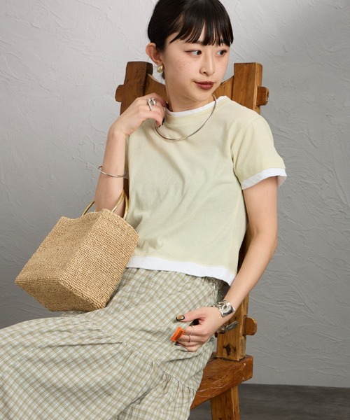 nenom（ネノム）の「[nenom/ネノム] 配色 レイヤードデザイン シア―コンパクトTシャツ（Tシャツ/カットソー・レディース・ブラウン/ブラック/グレー/ライトグリーン・F）」の17枚目の写真