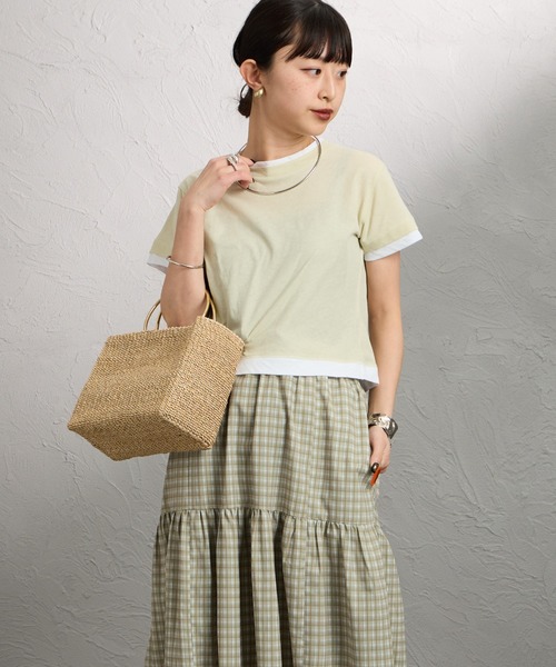 nenom（ネノム）の「[nenom/ネノム] 配色 レイヤードデザイン シア―コンパクトTシャツ（Tシャツ/カットソー・レディース・ブラウン/ブラック/グレー/ライトグリーン・F）」の18枚目の写真