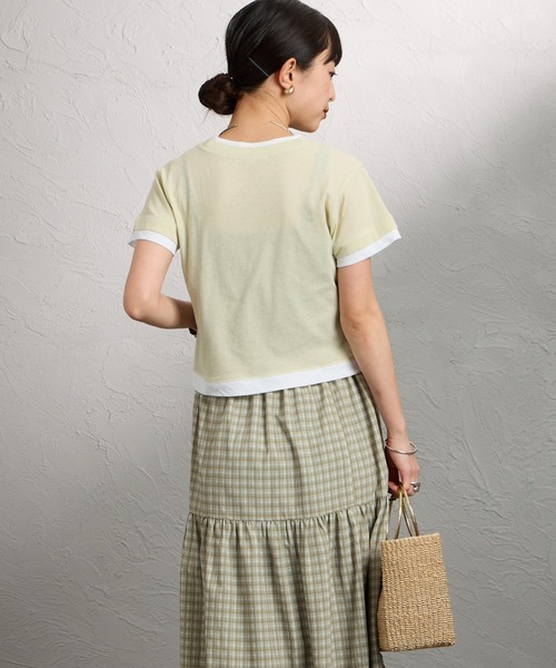 nenom（ネノム）の「[nenom/ネノム] 配色 レイヤードデザイン シア―コンパクトTシャツ（Tシャツ/カットソー・レディース・ブラウン/ブラック/グレー/ライトグリーン・F）」の20枚目の写真