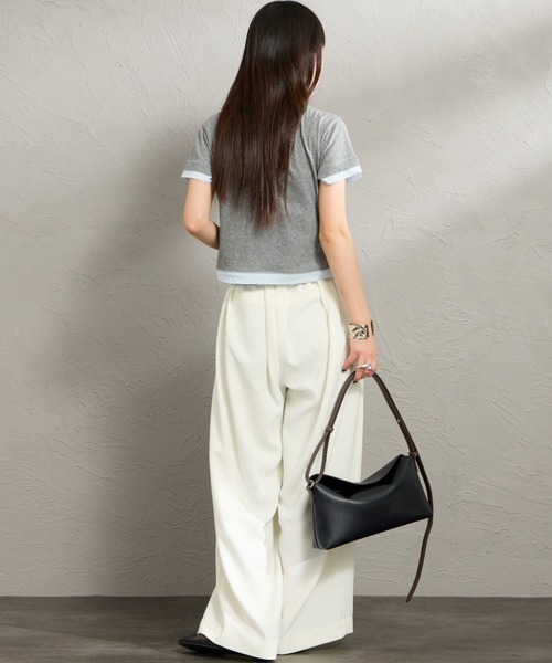 nenom（ネノム）の「[nenom/ネノム] 配色 レイヤードデザイン シア―コンパクトTシャツ（Tシャツ/カットソー・レディース・ブラウン/ブラック/グレー/ライトグリーン・F）」の5枚目の写真