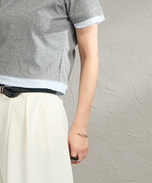 nenom（ネノム）の「[nenom/ネノム] 配色 レイヤードデザイン シア―コンパクトTシャツ（Tシャツ/カットソー・レディース・ブラウン/ブラック/グレー/ライトグリーン・F）」の7枚目の写真