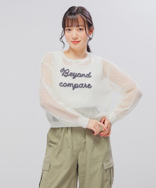 Honeys(ハニーズ)の「コード刺繍メッシュニット(ニット/セーター・レディース・グリーン/ピンク/ブルー/アイボリー・L/M/S)」の7枚目の写真