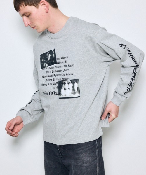 AZUL by moussy(アズールバイマウジー)の「袖ロゴ長袖Tシャツ(Tシャツ/カットソー・メンズ・杢グレー/ブラック/ホワイト・MEDIUM/LARGE)」の3枚目の写真