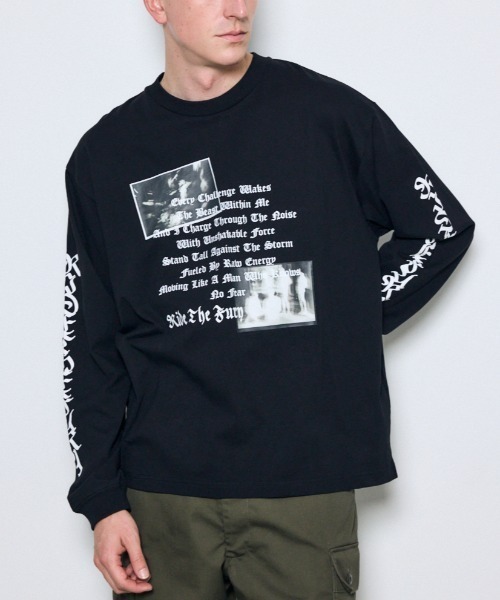 AZUL by moussy(アズールバイマウジー)の「袖ロゴ長袖Tシャツ(Tシャツ/カットソー・メンズ・杢グレー/ブラック/ホワイト・MEDIUM/LARGE)」の2枚目の写真