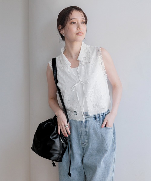 studio CLIP（スタディオクリップ）の「刺繍レースベスト（ベスト・レディース・ブラック/オフホワイト・FREE）」の22枚目の写真