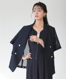 洗える ストレッチ ｜ 選べる袖丈 パナマ シアー テーラードジャケット（半袖） ｜ レディース おしゃれ きれいめ オフィスカジュアル 通勤服 夏コーデ ジャケット