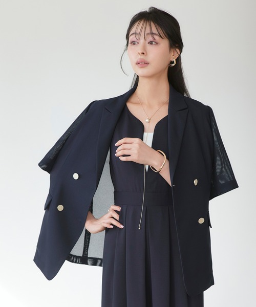 RUIRUE BOUTIQUE(ルイルエブティック)の「洗える ストレッチ | 選べる袖丈 パナマ シアー テーラードジャケット(半袖) | レディース おしゃれ きれいめ オフィスカジュアル 通勤服 夏コーデ ジャケット(テーラードジャケット・レディース・アイボリー/ブラック/チャコール/ベージュ/ネイビー・LL/L/M/S)」の5枚目の写真