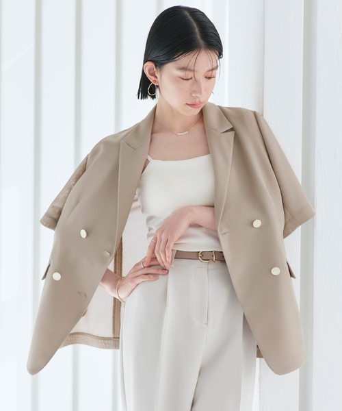 RUIRUE BOUTIQUE(ルイルエブティック)の「洗える ストレッチ | 選べる袖丈 パナマ シアー テーラードジャケット(半袖) | レディース おしゃれ きれいめ オフィスカジュアル 通勤服 夏コーデ ジャケット(テーラードジャケット・レディース・アイボリー/ブラック/チャコール/ベージュ/ネイビー・LL/L/M/S)」の15枚目の写真