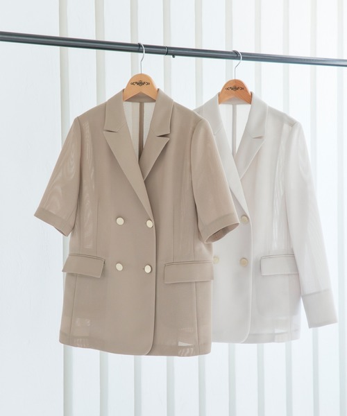 RUIRUE BOUTIQUE(ルイルエブティック)の「洗える ストレッチ | 選べる袖丈 パナマ シアー テーラードジャケット(半袖) | レディース おしゃれ きれいめ オフィスカジュアル 通勤服 夏コーデ ジャケット(テーラードジャケット・レディース・アイボリー/ブラック/チャコール/ベージュ/ネイビー・LL/L/M/S)」の6枚目の写真