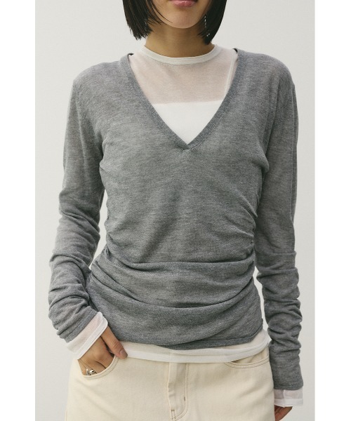 STYLEMIXER(スタイルミキサー)の「ディープVネックシアートップ(ニット/セーター・レディース・オレンジ系その他/ブラック/グレー・FREE)」の3枚目の写真