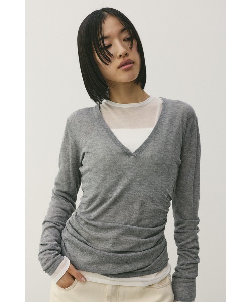 STYLEMIXER(スタイルミキサー)の「ディープVネックシアートップ(ニット/セーター・レディース・オレンジ系その他/ブラック/グレー・FREE)」の15枚目の写真