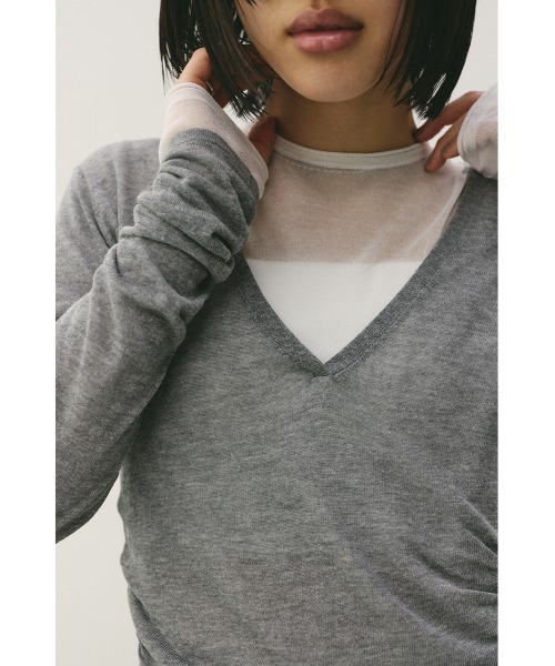 STYLEMIXER(スタイルミキサー)の「ディープVネックシアートップ(ニット/セーター・レディース・オレンジ系その他/ブラック/グレー・FREE)」の16枚目の写真
