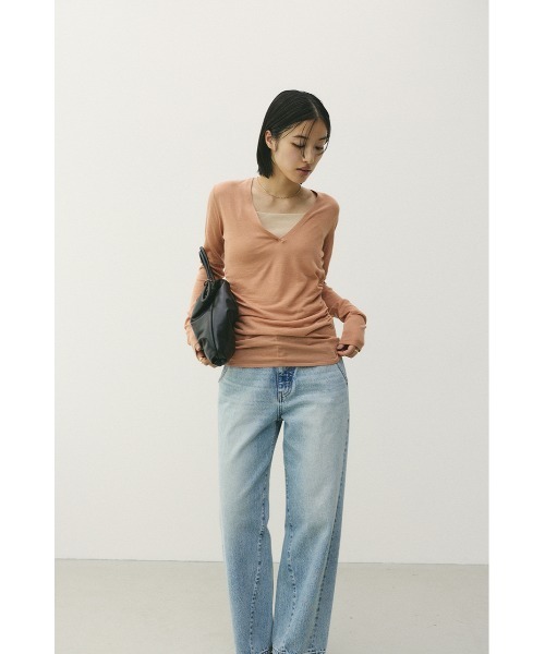 STYLEMIXER(スタイルミキサー)の「ディープVネックシアートップ(ニット/セーター・レディース・オレンジ系その他/ブラック/グレー・FREE)」の22枚目の写真