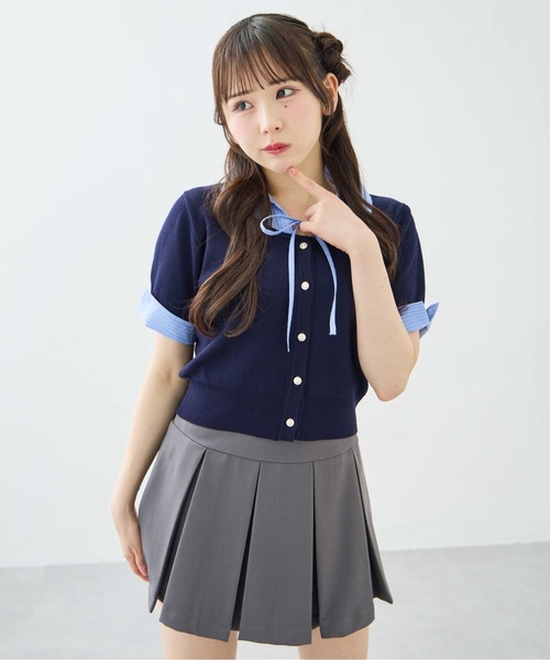 INGNI(イング)の「シャツレイヤード風半袖ニット(ニット/セーター・レディース・ネイビー系8/グレー系8・M)」の1枚目の写真