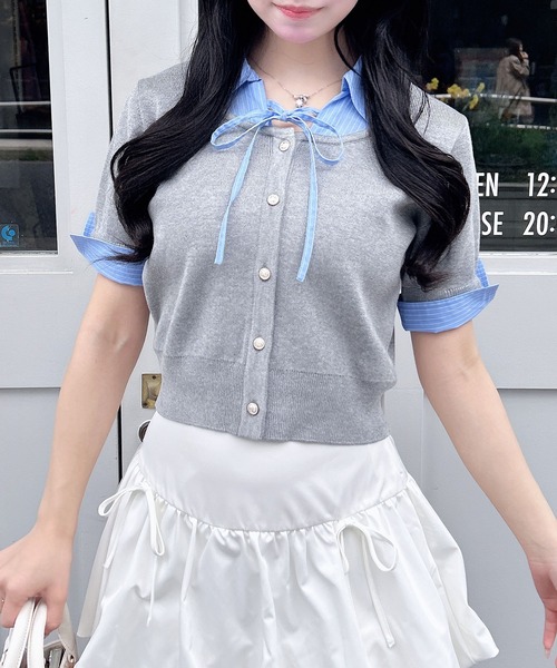 INGNI(イング)の「シャツレイヤード風半袖ニット(ニット/セーター・レディース・ネイビー系8/グレー系8・M)」の3枚目の写真