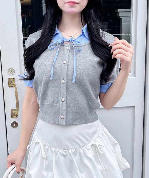 INGNI(イング)の「シャツレイヤード風半袖ニット(ニット/セーター・レディース・ネイビー系8/グレー系8・M)」の4枚目の写真