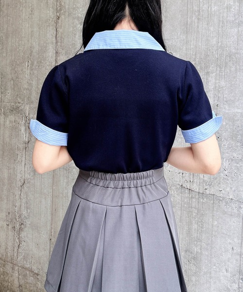 INGNI(イング)の「シャツレイヤード風半袖ニット(ニット/セーター・レディース・ネイビー系8/グレー系8・M)」の14枚目の写真