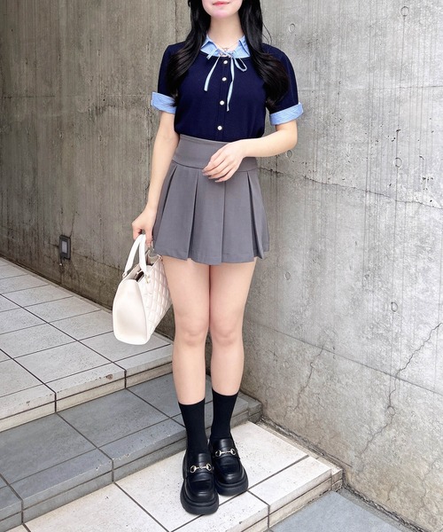 INGNI(イング)の「シャツレイヤード風半袖ニット(ニット/セーター・レディース・ネイビー系8/グレー系8・M)」の15枚目の写真