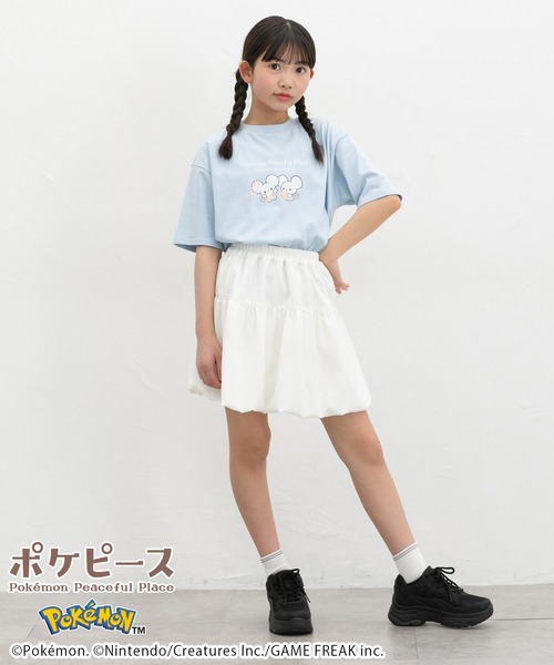 Honeys(ハニーズ)の「【UVカット】ポケピース/ゆるTシャツ(Tシャツ/カットソー・キッズ・サックスブルー/ピンク/ホワイト/スミクロ/オートミール/パープル・M/LL/L/150cm/S)」の19枚目の写真