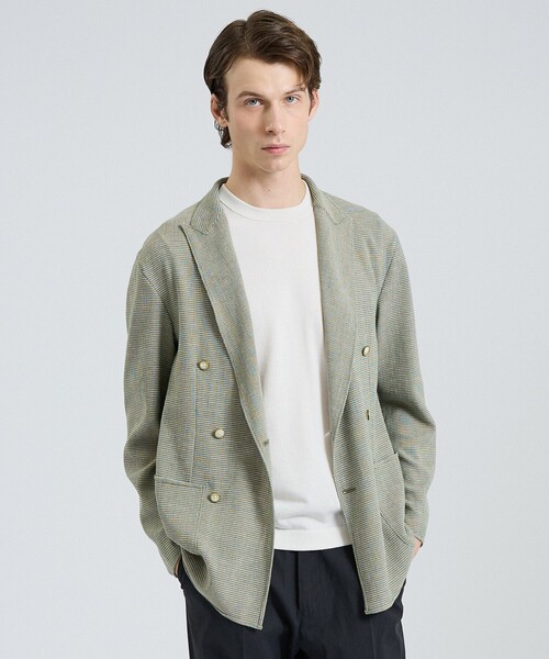 DESIGNWORKS(デザインワークス)の「カラミミックスイージーダブルジャケット(テーラードジャケット・メンズ・ブラック/グリーン・48/46/44/50)」の1枚目の写真