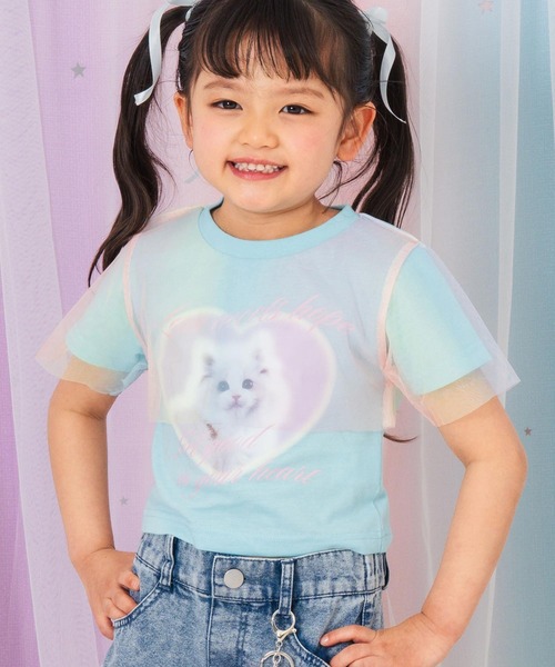 ANAP kids（アナップキッズ）の「チュール レイヤード キャット プリント トップス（Tシャツ/カットソー・キッズ・ホワイト/クリア・110/120/130）」の2枚目の写真