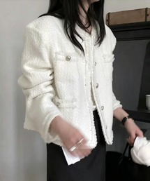フリンジ ツイード ジャケット