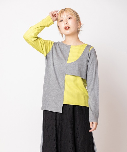 OSMOSIS（オズモーシス）の「2WAY配色テレコプルオーバー（Tシャツ/カットソー・レディース・グレー/ベージュ/ブラック・ONE SIZE）」の2枚目の写真