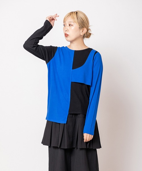 OSMOSIS(オズモーシス)の「2WAY配色テレコプルオーバー(Tシャツ/カットソー・レディース・グレー/ベージュ/ブラック/ブルー・ONE SIZE)」の4枚目の写真