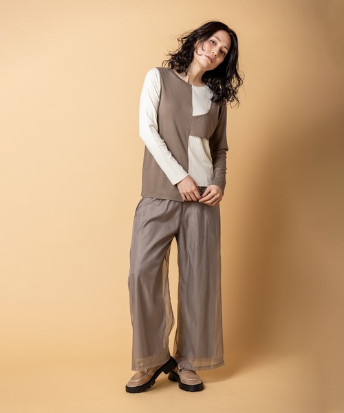 OSMOSIS（オズモーシス）の「2WAY配色テレコプルオーバー（Tシャツ/カットソー・レディース・グレー/ベージュ/ブラック・ONE SIZE）」の4枚目の写真