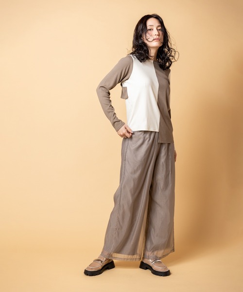 OSMOSIS（オズモーシス）の「2WAY配色テレコプルオーバー（Tシャツ/カットソー・レディース・グレー/ベージュ/ブラック・ONE SIZE）」の6枚目の写真