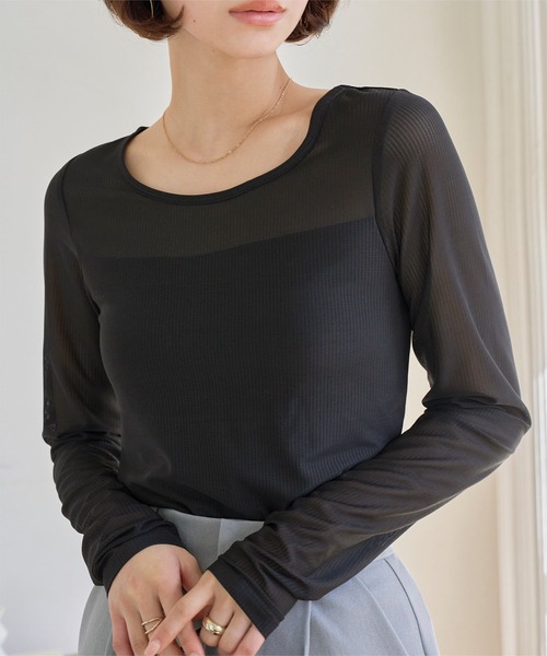 KOBE LETTUCE(コウベレタス)の「カップ付きチュールレイヤードトップス(Tシャツ/カットソー・レディース・ベージュ/ブラック/オフホワイト・M)」の6枚目の写真