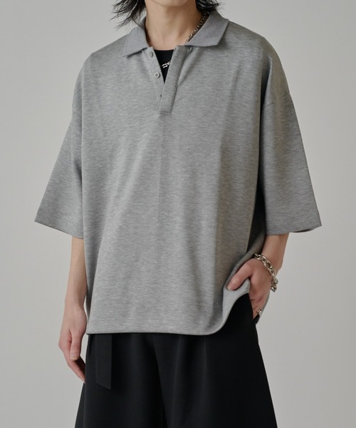 Lui's（ルイス）の「ポンチオーバーポロ（Tシャツ/カットソー・メンズ・ブラック/オフホワイト/グレー・FREE）」の3枚目の写真