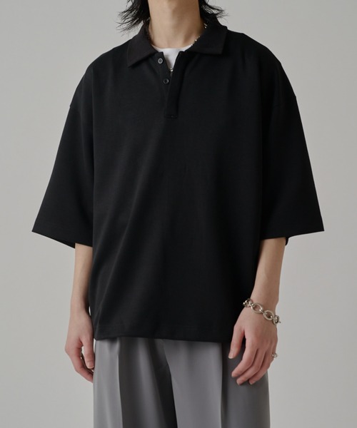 Lui's（ルイス）の「ポンチオーバーポロ（Tシャツ/カットソー・メンズ・ブラック/オフホワイト/グレー・FREE）」の2枚目の写真