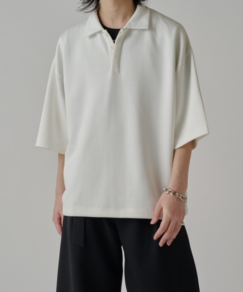 Lui's（ルイス）の「ポンチオーバーポロ（Tシャツ/カットソー・メンズ・ブラック/オフホワイト/グレー・FREE）」の4枚目の写真