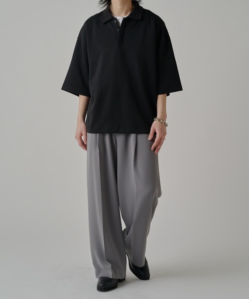 Lui's（ルイス）の「ポンチオーバーポロ（Tシャツ/カットソー・メンズ・ブラック/オフホワイト/グレー・FREE）」の14枚目の写真