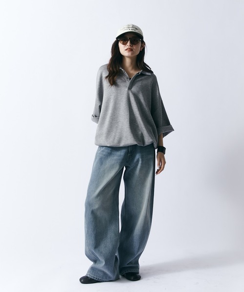 Lui's（ルイス）の「ポンチオーバーポロシャツ（Tシャツ/カットソー・メンズ・ブラック/オフホワイト/グレー・FREE）」の17枚目の写真