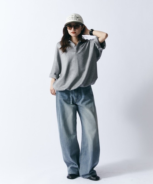 Lui's（ルイス）の「ポンチオーバーポロシャツ（Tシャツ/カットソー・メンズ・ブラック/オフホワイト/グレー・FREE）」の18枚目の写真
