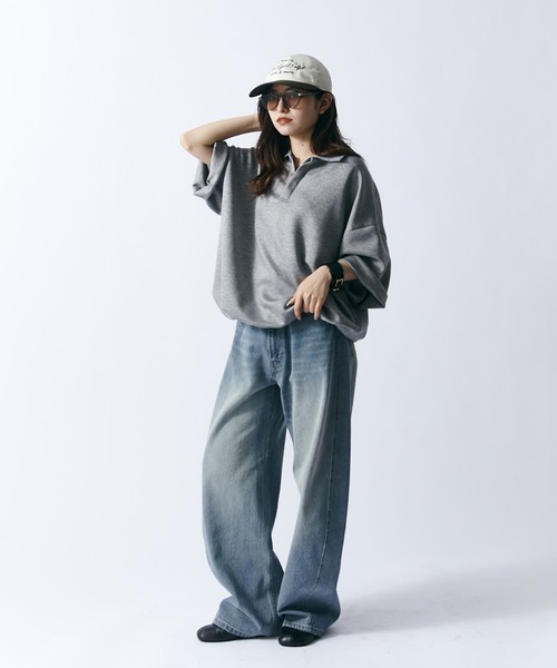 Lui's（ルイス）の「ポンチオーバーポロシャツ（Tシャツ/カットソー・メンズ・ブラック/オフホワイト/グレー・FREE）」の19枚目の写真