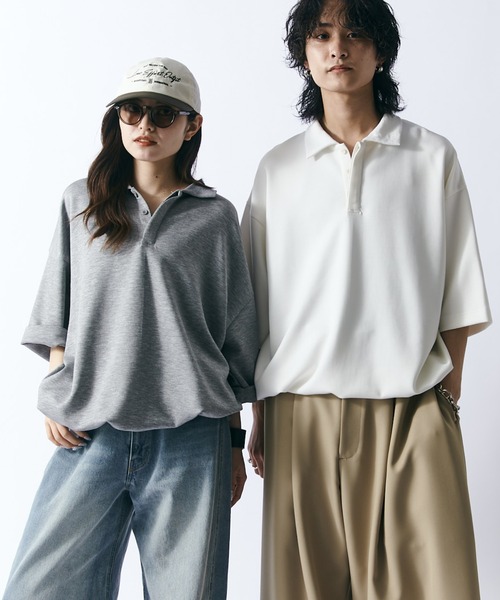 Lui's（ルイス）の「ポンチオーバーポロシャツ（Tシャツ/カットソー・メンズ・ブラック/オフホワイト/グレー・FREE）」の20枚目の写真