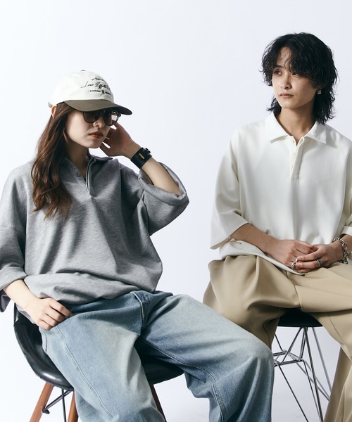 Lui's（ルイス）の「ポンチオーバーポロシャツ（Tシャツ/カットソー・メンズ・ブラック/オフホワイト/グレー・FREE）」の21枚目の写真