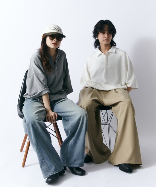Lui's（ルイス）の「ポンチオーバーポロシャツ（Tシャツ/カットソー・メンズ・ブラック/オフホワイト/グレー・FREE）」の22枚目の写真