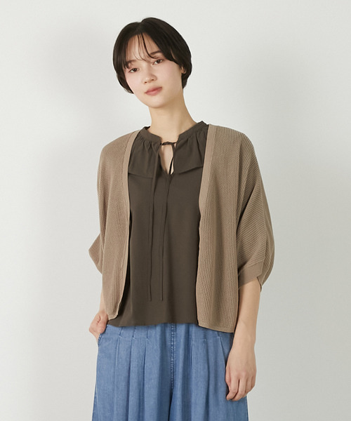 MELROSE claire(メルローズ クレール)の「【メッシュ地柄コットンドルマンカーディガン】(カーディガン/ボレロ・レディース・ベージュ/オフホワイト/ブルー/チャコールグレー・FREE)」の4枚目の写真