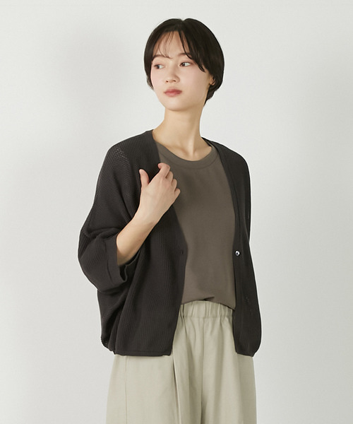 MELROSE claire(メルローズ クレール)の「【メッシュ地柄コットンドルマンカーディガン】(カーディガン/ボレロ・レディース・ベージュ/オフホワイト/ブルー/チャコールグレー・FREE)」の3枚目の写真