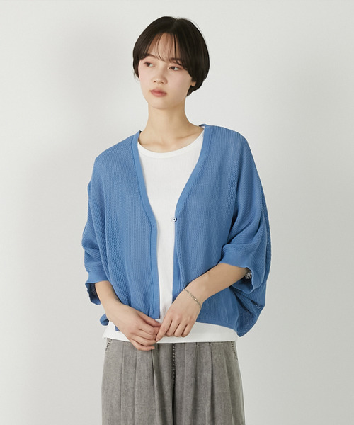 MELROSE claire(メルローズ クレール)の「【メッシュ地柄コットンドルマンカーディガン】(カーディガン/ボレロ・レディース・ベージュ/オフホワイト/ブルー/チャコールグレー・FREE)」の2枚目の写真