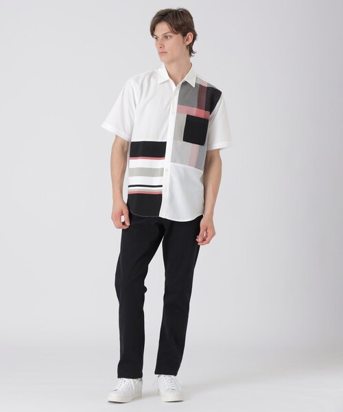 BLACK LABEL CRESTBRIDGE(ブラックレーベル・クレストブリッジ)の「パネルチェックハイブリッドハーフスリーブシャツ(シャツ/ブラウス・メンズ・オフホワイト/ブラック・M/S/LL/L)」の3枚目の写真