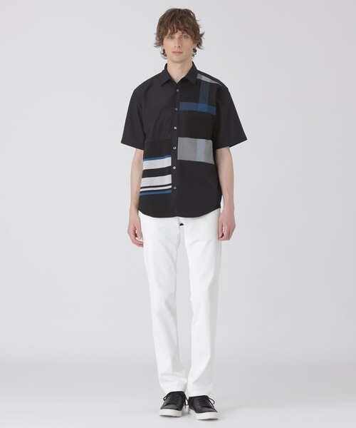 BLACK LABEL CRESTBRIDGE(ブラックレーベル・クレストブリッジ)の「パネルチェックハイブリッドハーフスリーブシャツ(シャツ/ブラウス・メンズ・オフホワイト/ブラック・M/S/LL/L)」の7枚目の写真